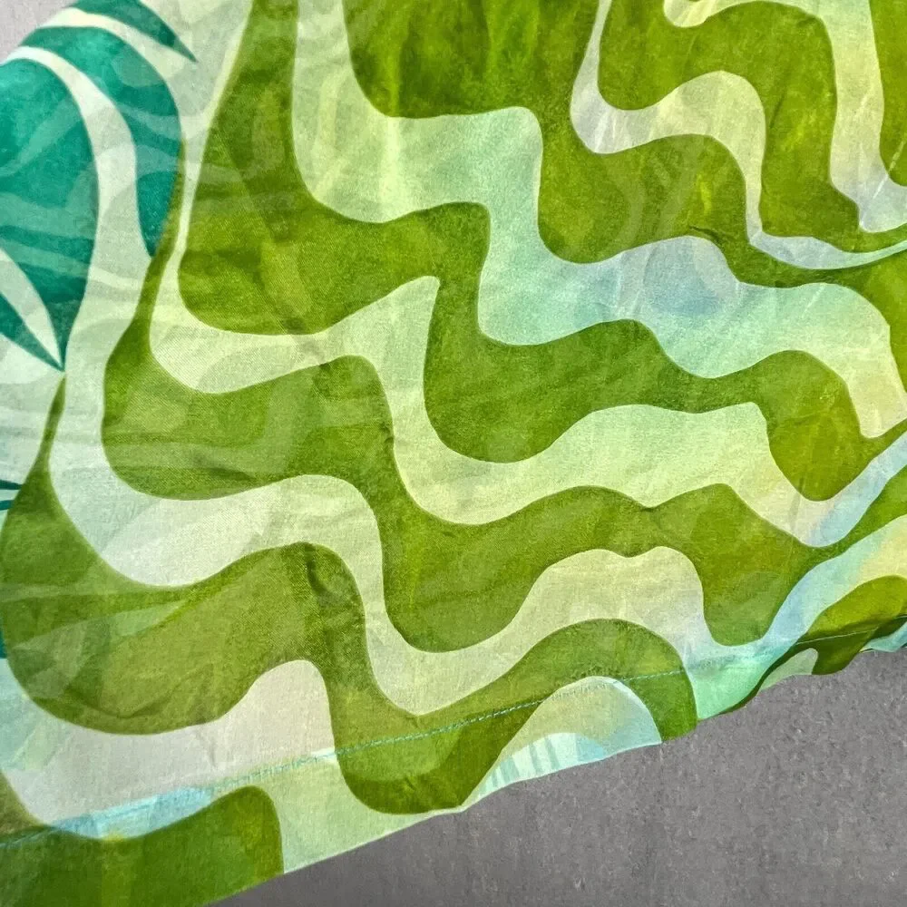 New Diane Gilman Silk Tunic Blouse Womens Med Button Front Sequins Green Blue - Picture 13 of 14